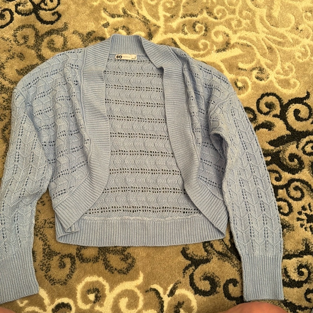 SO CROCHET STYLE SWEATER, LIGHTWEIGHT BABY BLUE ADULT S